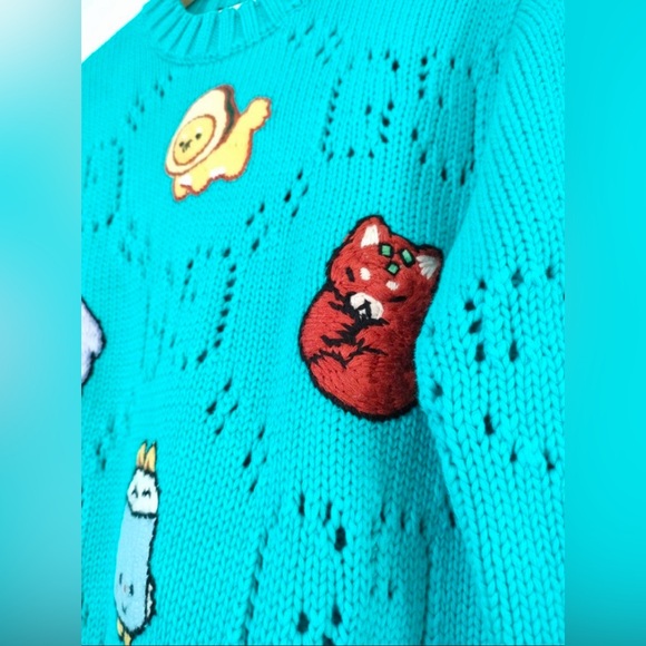 Gucci KNIT COTTON JUMPER WITH ANIMAL EMBROIDERY IN BLUE - Picture 2 of 8